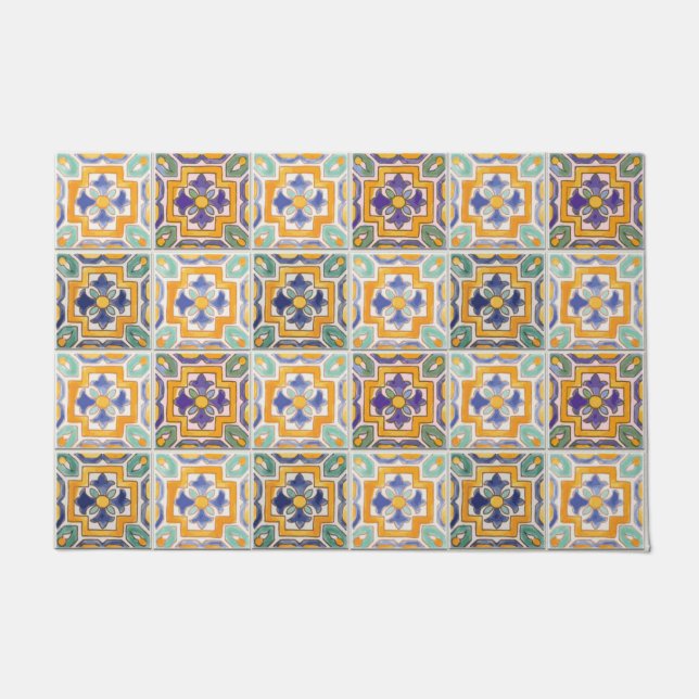 Paillasson Carrelage orange-vert-bleu (Devant)