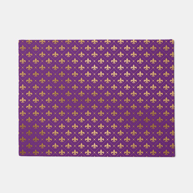 Paillasson Carrés Mardi Gras Elégant Golden Fleur De Lis (Devant)
