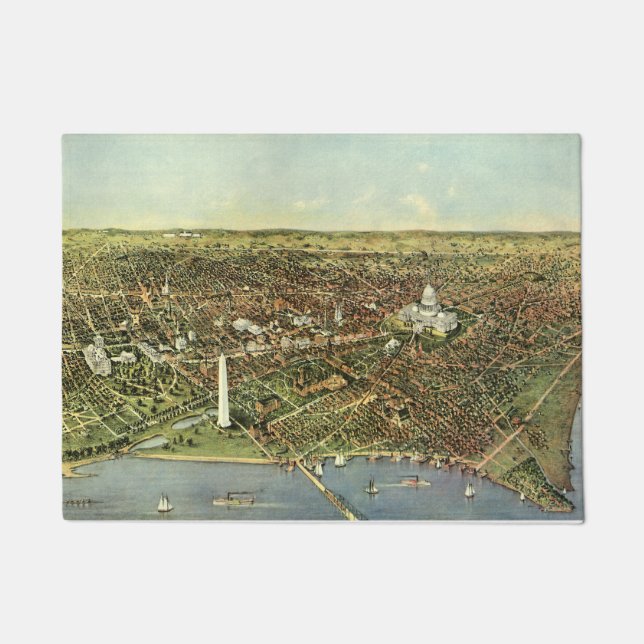 Paillasson Carte antique avec une vue panoramique de Washingt (Devant)