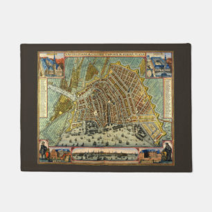 Paillasson Carte antique d'Amsterdam, Hollande aka Pays-Bas