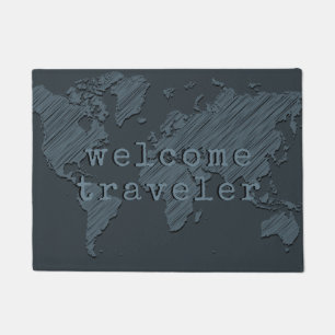 Paillasson Carte bienvenue du monde de voyageur gris-foncé