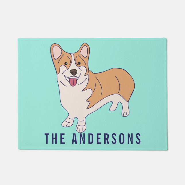 Paillasson Carte Corgi Chien vert (Devant)