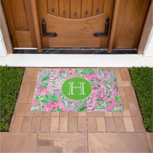 Paillasson Carte Texas Pink & Green Preppy Motif Monogramme