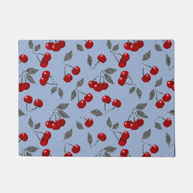 Paillasson Cartoon mignon rouge cerise baies vert feuille ble (Devant)