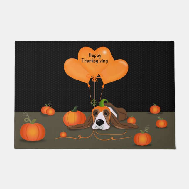 Paillasson Casquette Citrouille Basset Hound (Devant)