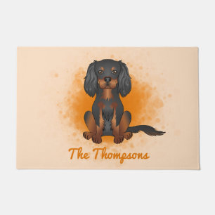 Paillasson Cavalier King Charles noir et fauve sur fond orang