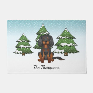 Paillasson Cavalier King Charles Spaniel noir et feu en hiver