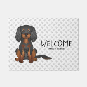 Paillasson Cavalier King Charles Spaniel noir et feu & Texte