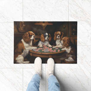 Paillasson Cavalier King Charles Spaniels Jouant au Poker Art