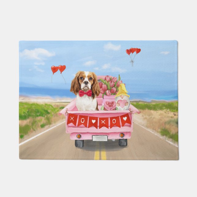 Paillasson Cavalier King Chien Saint Valentin Coeurs de Camio (Devant)