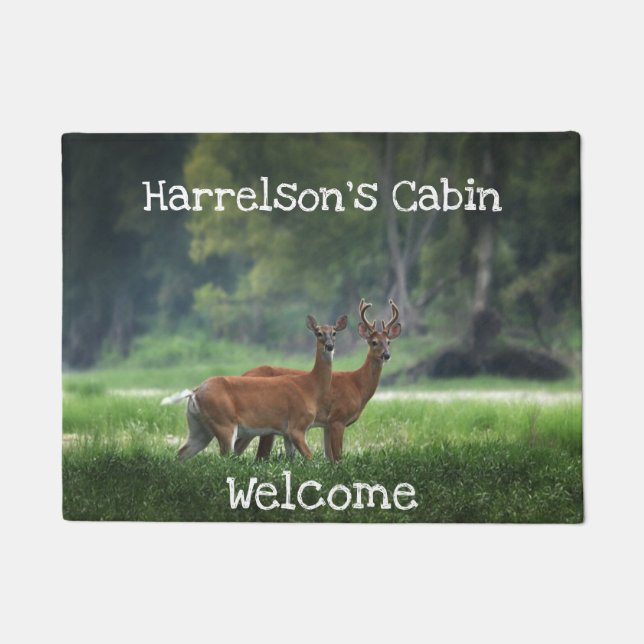 Paillasson Cerf, Cabine, Russe, Bienvenue, Personnalisé (Devant)
