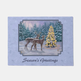 Paillasson Cerf et arbre de Noël Bleu d'hiver