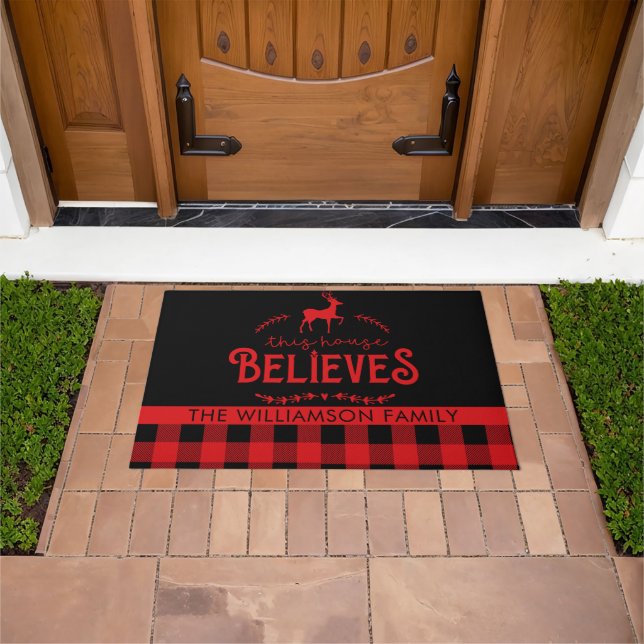 Paillasson Cette Chambre Croit Que Reindeer Plaid Nom De Fami (De plein air)