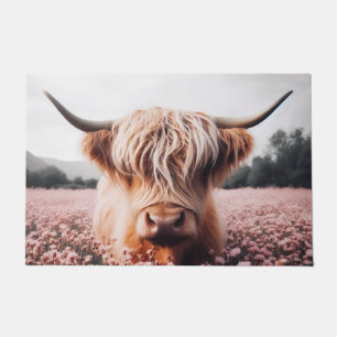 Paillasson Champ de Fleur sauvage écossais Highland Cow
