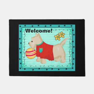 Paillasson Champagne Turquoise Beige Scottie Chien Bienvenue