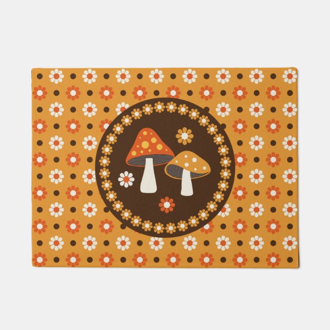 Paillasson Champignons et fleurs doux rétro (Devant)