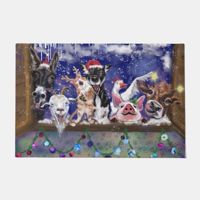 Paillasson Chanson de Noël - Fête des animaux - Joie (Devant)