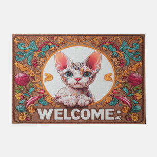 Paillasson Charming Devon Rex Cat Vibrant frontière Bienvenue