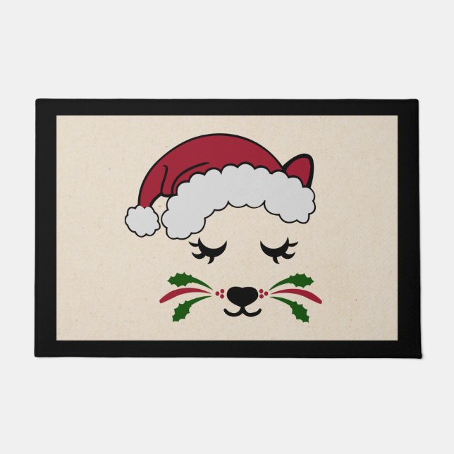 Paillasson Chat avec Whiskers Porte de Noël (Devant)