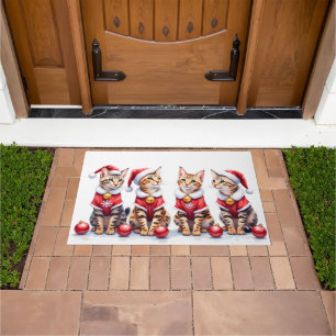 Paillasson Chat Bengal Noël Robe Chapeau de Père Noël