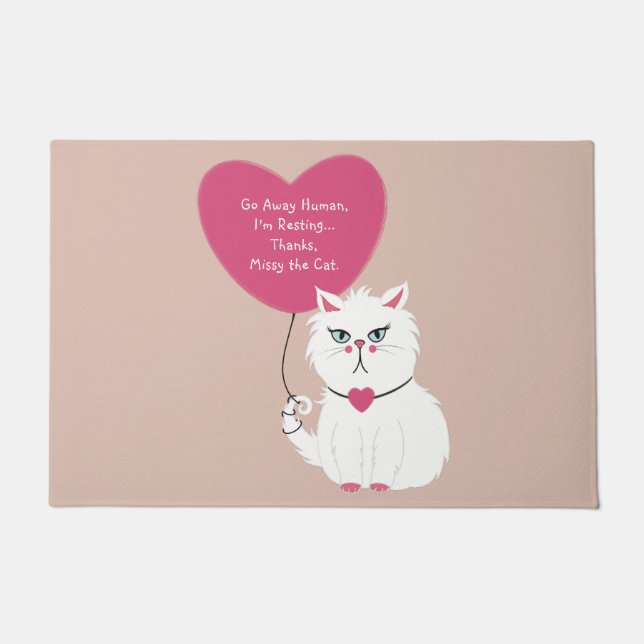 Paillasson Chat blanc sarcastique amusant Personnalisé Partir (Devant)