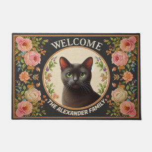 Paillasson Chat Bombay Personnalisé, Chaton Floral Bienvenue