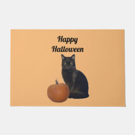 Paillasson Chat citrouille et noir Happy Halloween Orange