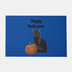 Paillasson Chat citrouille et noir Joyeux Halloween Bleu