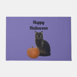 Paillasson Chat citrouille et noir Joyeux Halloween violet
