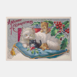 Paillasson Chat de Noël Vintage avec chatons Joyeux Noël