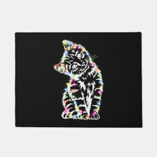Paillasson Chat drôle de Noël Lumières Amateur de chat Noël d