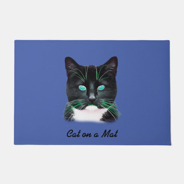 Paillasson Chat écossais Turquoise (Devant)