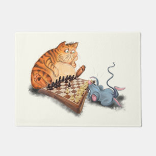 Paillasson Chat et souris Jouer aux échecs Dessin amusant 