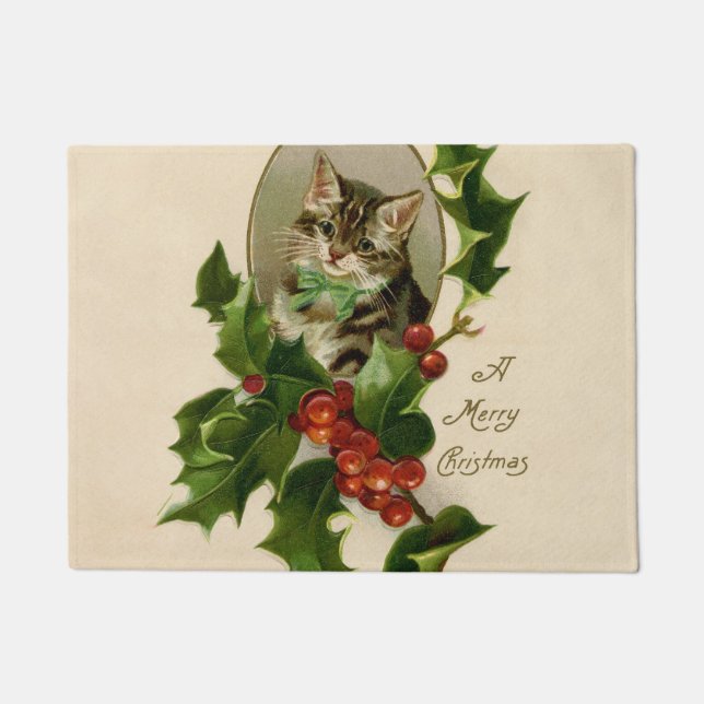 Paillasson Chat Noël Joyau Holly Kitten Art antique (Devant)