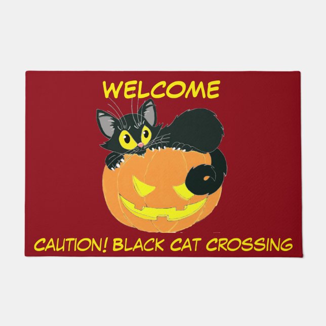 Paillasson Chat noir d'Halloween et Citrouille (Devant)