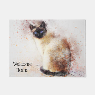 Paillasson Chat siamois d'aquarelle à la mode personnalisé