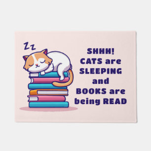 Paillasson Chat sur une pile de livres Cute Personnalisé Litt