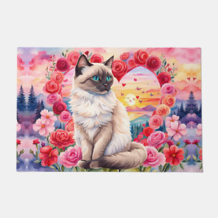 Paillasson Chaton siamois au Coeur du coucher de soleil Rose