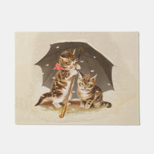 Paillasson Chatons vintage sous parapluie art de chat antique