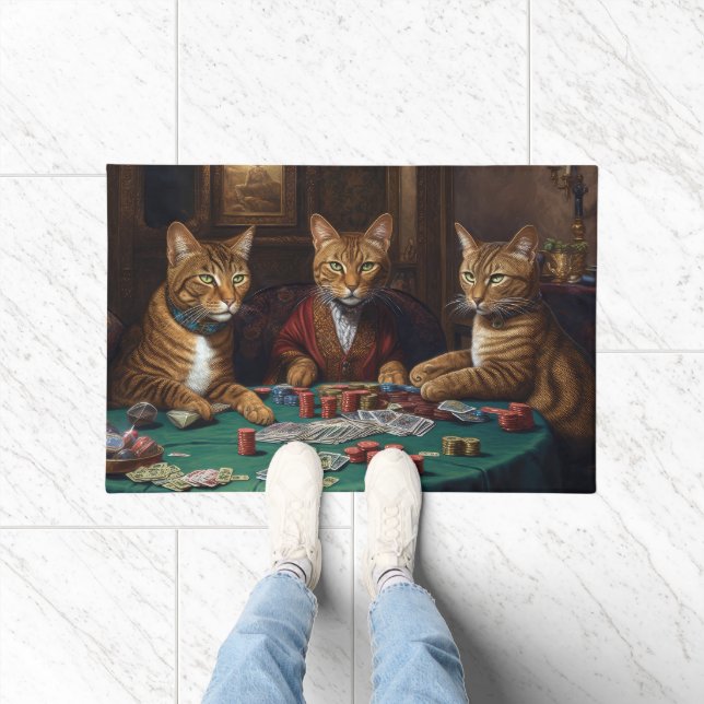 Paillasson Chats Abyssinais Jouer Poker Art (Intérieur)