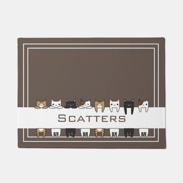 Paillasson Chats Kitty personnalisés Nourriture et Mat d'eau (Devant)