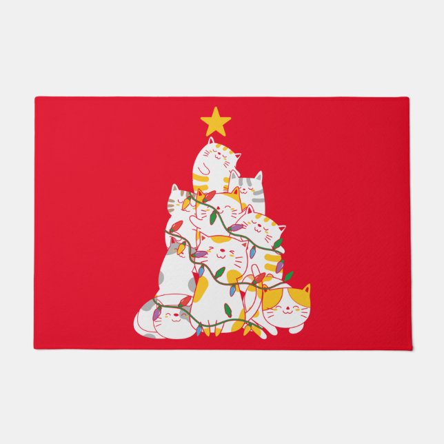 Paillasson Chats Noël Arbre drôle Chats Noël (Devant)