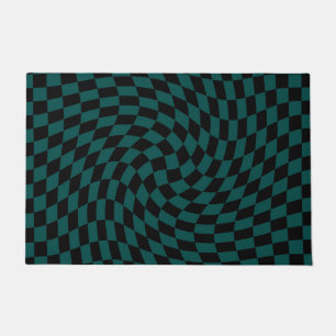 Paillasson Chèques Noirs Retro Warped Jungle Vert À damiers
