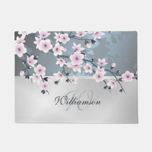 Paillasson Cherry Blossoms Dusky Pink Welcome Nom de famille