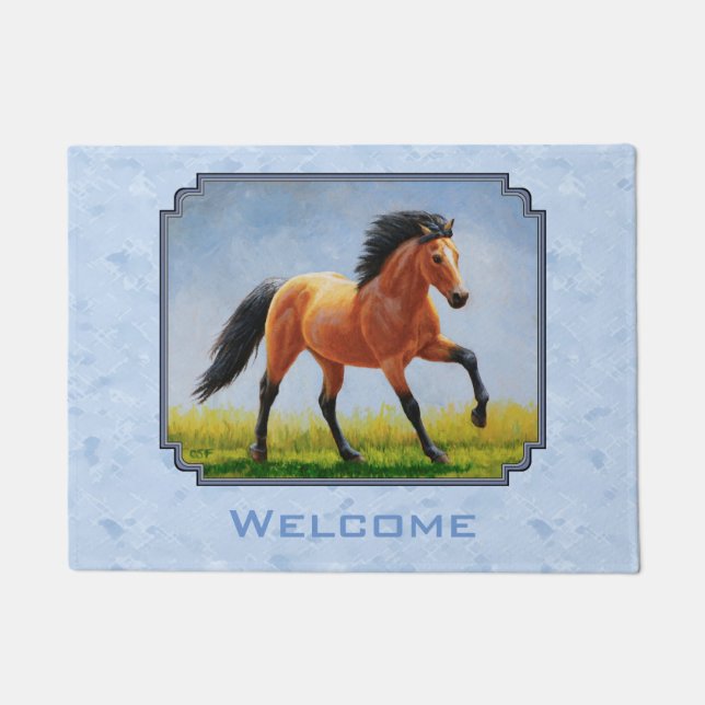 Paillasson Cheval Buckskin courant bleu clair (Devant)