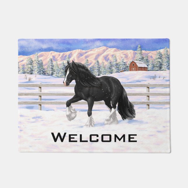 Paillasson Cheval d'attelage noir et blanc de la bannière Tzi (Devant)