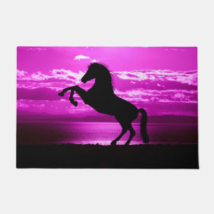Paillasson Cheval noir Ciel pourpre et eau