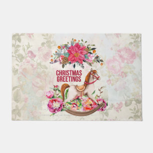 Paillasson Cheval rocheux victorien et Poinsettia Noël