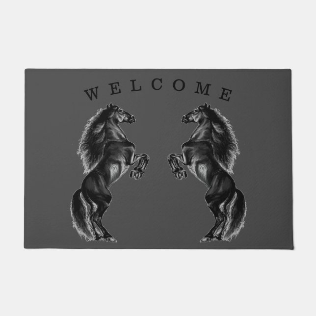 Paillasson Cheval sauvage noir droit - Ajouter votre texte /c (Devant)