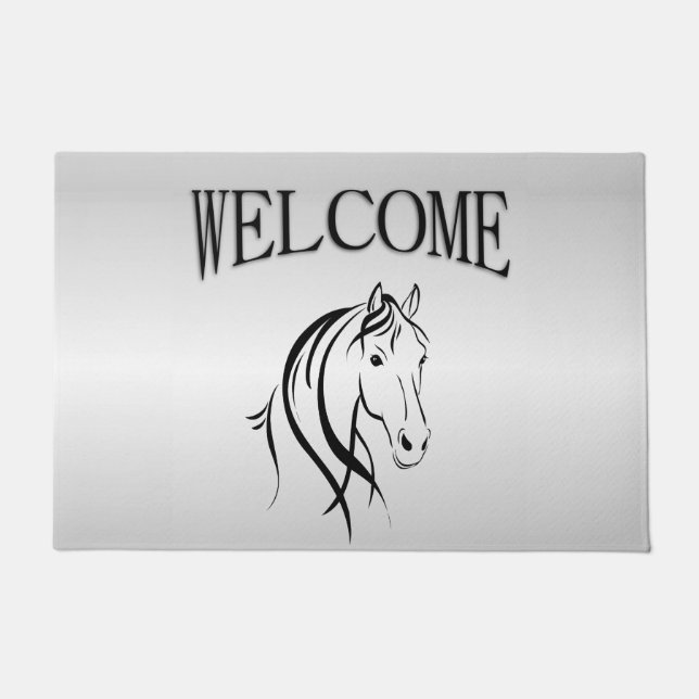 Paillasson Cheval Tête sur Argent Bienvenue (Devant)